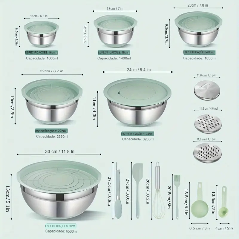 Chef Prime™ Kit Gourmet de Tigelas e Utensílios Inoxidáveis 29 em 1